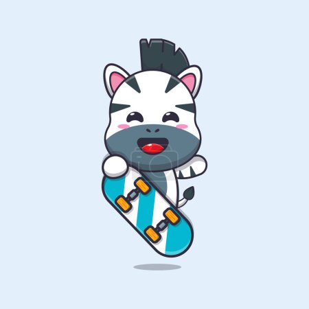 Illustration for Cute zebra with skateboard cartoon vector illustration. - Royalty Free Image