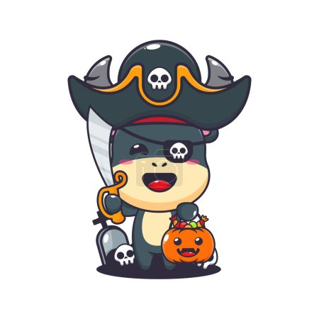 Illustration for Pirates buffalo in halloween day. Cute halloween cartoon illustration. - Royalty Free Image