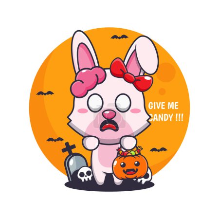 Illustration for Zombie bunny want candy. Cute halloween cartoon illustration. - Royalty Free Image