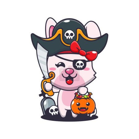Illustration for Pirates bunny in halloween day. Cute halloween cartoon illustration. - Royalty Free Image
