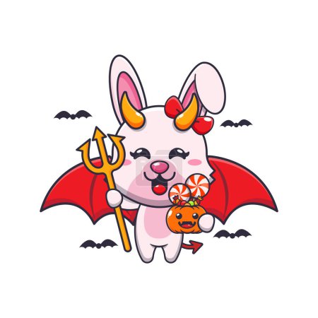 Illustration for Devil bunny in halloween day. Cute halloween cartoon illustration. - Royalty Free Image