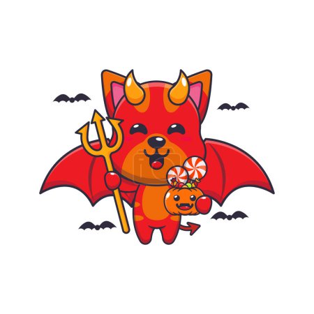 Illustration for Devil cat in halloween day. Cute halloween cartoon illustration. - Royalty Free Image