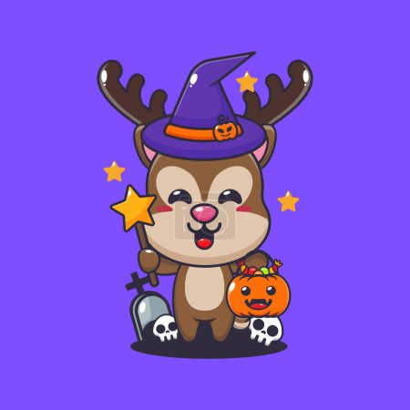 Illustration for Witch deer in halloween day. Cute halloween cartoon illustration. - Royalty Free Image