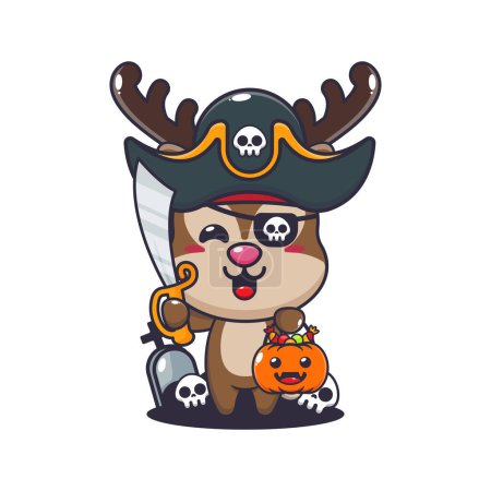 Illustration for Pirates deer in halloween day. Cute halloween cartoon illustration. - Royalty Free Image