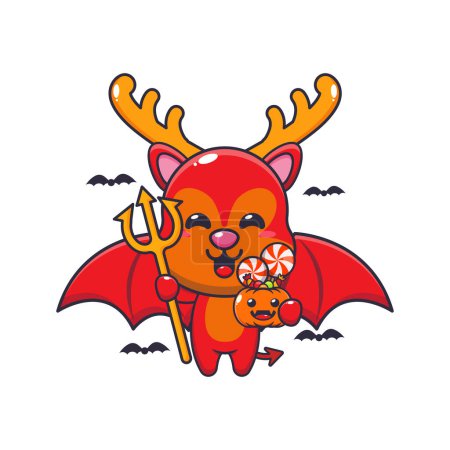 Illustration for Devil deer in halloween day. Cute halloween cartoon illustration. - Royalty Free Image