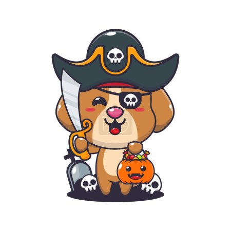 Téléchargez les illustrations : Pirates chien dans le jour d'Halloween. Jolie illustration de dessin animé halloween. - en licence libre de droit