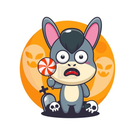 Illustration for Cute donkey scared by ghost in halloween day. Cute halloween cartoon illustration. - Royalty Free Image
