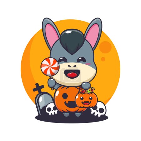 Illustration for Donkey with halloween pumpkin costume. Cute halloween cartoon illustration. - Royalty Free Image