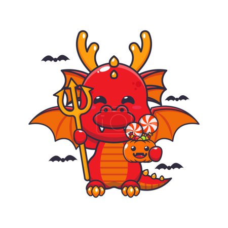 Ilustración de Dragón diablo en el día de Halloween. Linda ilustración de dibujos animados de Halloween. - Imagen libre de derechos