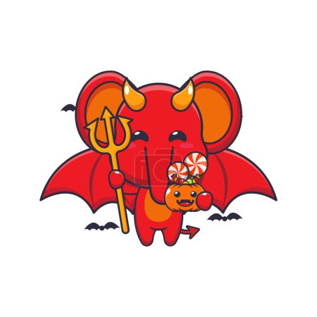 Illustration for Devil elephant in halloween day. Cute halloween cartoon illustration. - Royalty Free Image