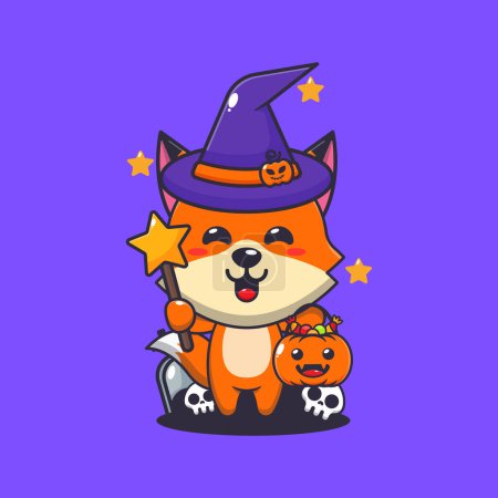 Illustration for Witch fox in halloween day. Cute halloween cartoon illustration. - Royalty Free Image
