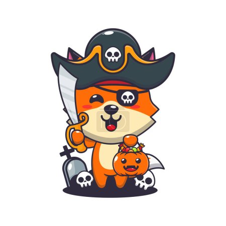 Illustration for Pirates fox in halloween day. Cute halloween cartoon illustration. - Royalty Free Image