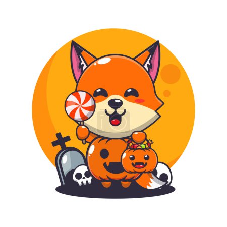 Illustration for Fox with halloween pumpkin costume. Cute halloween cartoon illustration. - Royalty Free Image