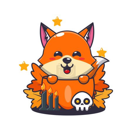 Illustration for Cute fox in halloween pumpkin. Cute halloween cartoon illustration. - Royalty Free Image