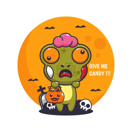 Ilustración de Rana zombi quiere dulces. Linda ilustración de dibujos animados de Halloween. Dibujos animados vectoriales Ilustración adecuada para póster, folleto, web, mascota, etiqueta engomada, logotipo e icono. - Imagen libre de derechos