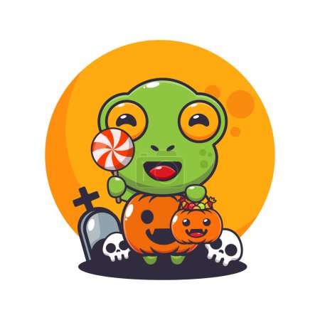 Illustration for Frog with halloween pumpkin costume. Cute halloween cartoon illustration. Vector cartoon Illustration suitable for poster, brochure, web, mascot, sticker, logo and icon. - Royalty Free Image