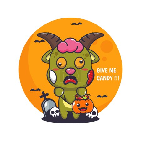 Illustration for Zombie goat want candy. Cute halloween cartoon illustration. Vector cartoon Illustration suitable for poster, brochure, web, mascot, sticker, logo and icon. - Royalty Free Image