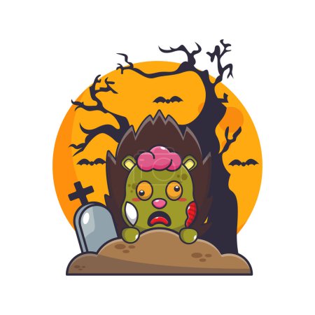 Illustration for Zombie hedgehog rise from graveyard in halloween day. Cute halloween cartoon illustration. Vector cartoon Illustration suitable for poster, brochure, web, mascot, sticker, logo and icon. - Royalty Free Image
