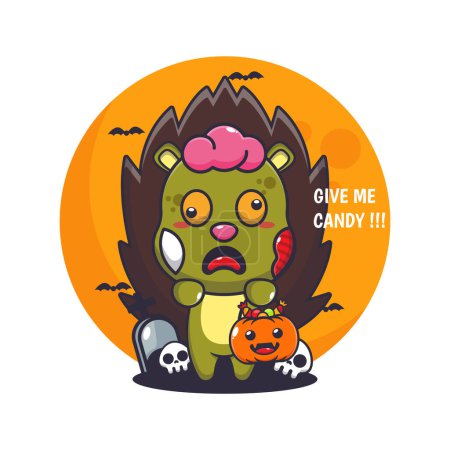Ilustración de Hedgehog Zombie quiere dulces. Linda ilustración de dibujos animados de Halloween. Dibujos animados vectoriales Ilustración adecuada para póster, folleto, web, mascota, etiqueta engomada, logotipo e icono. - Imagen libre de derechos