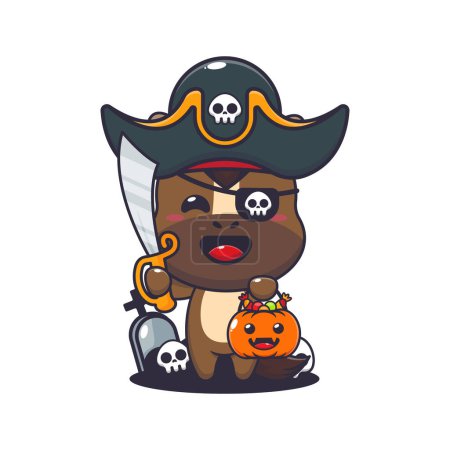 Illustration for Pirates horse in halloween day. Cute halloween cartoon illustration. Vector cartoon Illustration suitable for poster, brochure, web, mascot, sticker, logo and icon. - Royalty Free Image