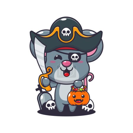 Illustration for Pirates mouse in halloween day. Cute halloween cartoon illustration. - Royalty Free Image
