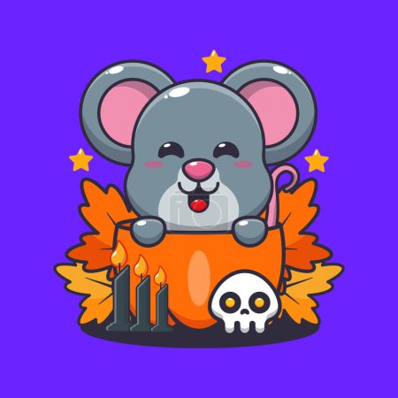 Illustration for Cute mouse in halloween pumpkin. Cute halloween cartoon illustration. - Royalty Free Image