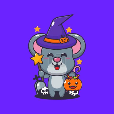 Illustration for Witch mouse in halloween day. Cute halloween cartoon illustration. - Royalty Free Image