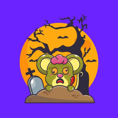Illustration for Zombie mouse rise from graveyard in halloween day. Cute halloween cartoon illustration. - Royalty Free Image