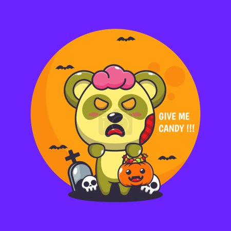 Illustration for Zombie panda want candy. Cute halloween cartoon illustration. - Royalty Free Image