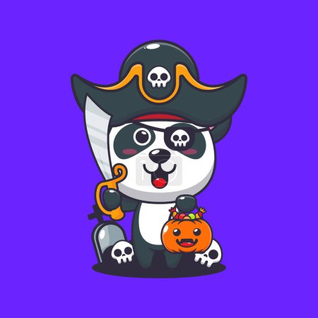 Illustration for Pirates panda in halloween day. Cute halloween cartoon illustration. - Royalty Free Image