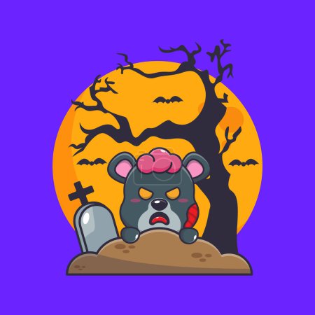 Illustration for Zombie panther rise from graveyard in halloween day. Cute halloween cartoon illustration. - Royalty Free Image