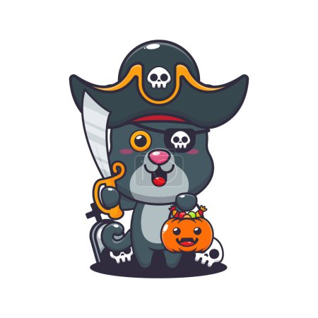 Illustration for Pirates panther in halloween day. Cute halloween cartoon illustration. - Royalty Free Image