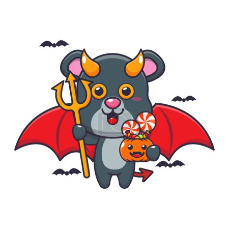 Ilustración de Pantera del diablo en el día de Halloween. Linda ilustración de dibujos animados de Halloween. - Imagen libre de derechos