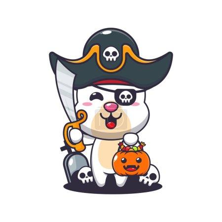 Téléchargez les illustrations : Pirates ours polaire dans le jour d'Halloween. Jolie illustration de dessin animé halloween. - en licence libre de droit