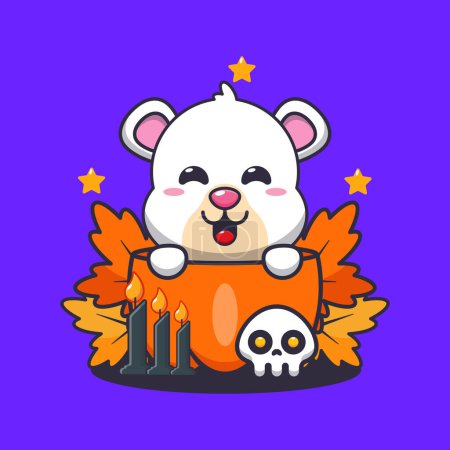 Illustration for Cute polar bear in halloween pumpkin. Cute halloween cartoon illustration. - Royalty Free Image