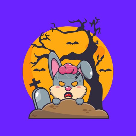 Illustration for Zombie rabbit rise from graveyard in halloween day. Cute halloween cartoon illustration. - Royalty Free Image