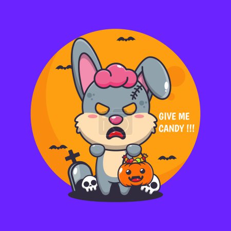 Illustration for Zombie rabbit want candy. Cute halloween cartoon illustration. - Royalty Free Image