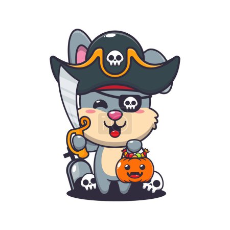 Ilustración de Piratas conejo en el día de Halloween. Linda ilustración de dibujos animados de Halloween. - Imagen libre de derechos