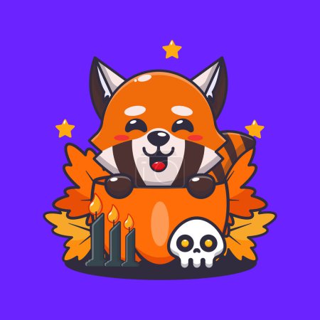 Illustration for Cute red panda in halloween pumpkin. Cute halloween cartoon illustration. - Royalty Free Image