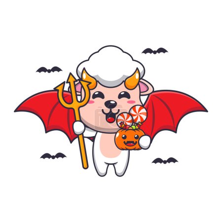 Illustration for Devil sheep in halloween day. Cute halloween cartoon illustration. - Royalty Free Image