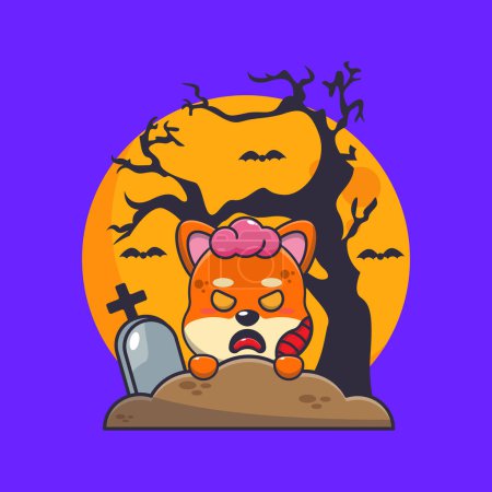 Illustration for Zombie shiba inu rise from graveyard in halloween day. Cute halloween cartoon illustration. - Royalty Free Image