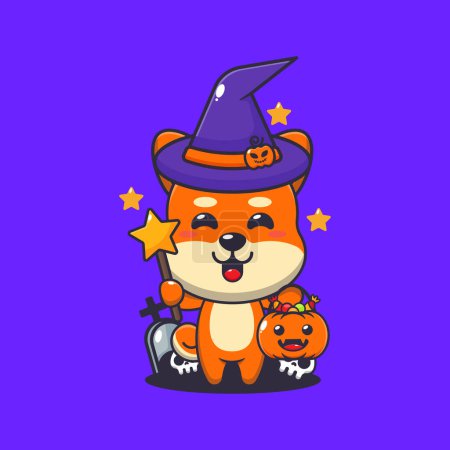 Illustration for Witch shiba inu in halloween day. Cute halloween cartoon illustration. - Royalty Free Image