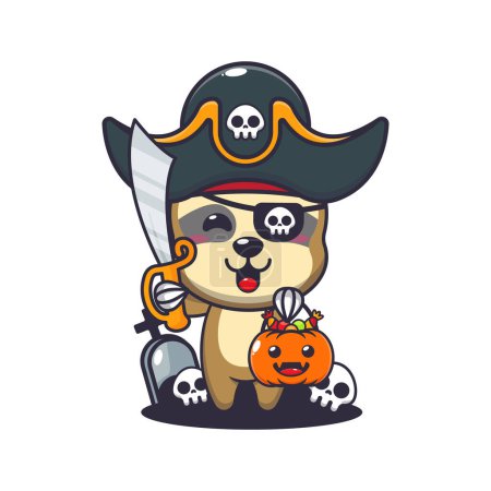 Téléchargez les illustrations : Les pirates paressent le jour d'Halloween. Jolie illustration de dessin animé halloween. - en licence libre de droit