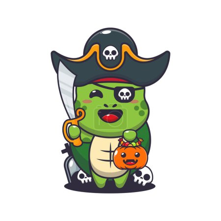 Illustration for Pirates turtle in halloween day. Cute halloween cartoon illustration. - Royalty Free Image