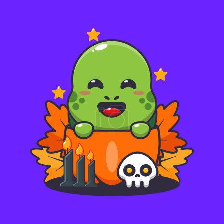 Illustration for Cute turtle in halloween pumpkin. Cute halloween cartoon illustration. - Royalty Free Image