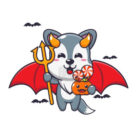 Ilustración de Lobo diablo en el día de Halloween. Linda ilustración de dibujos animados de Halloween. - Imagen libre de derechos