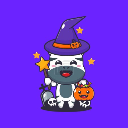 Illustration for Witch zebra in halloween day. Cute halloween cartoon illustration. - Royalty Free Image