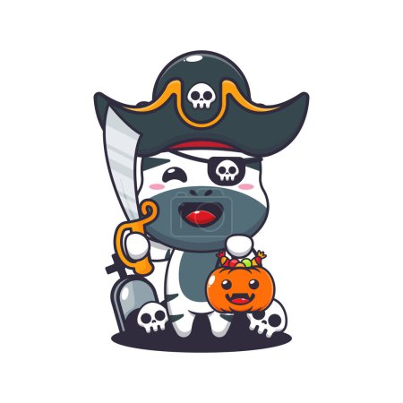 Ilustración de Cebra de piratas en el día de Halloween. Linda ilustración de dibujos animados de Halloween. - Imagen libre de derechos