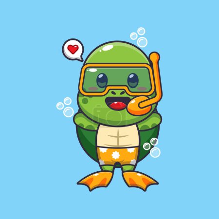 Illustration for Cute turtle diving cartoon mascot character illustration. - Royalty Free Image