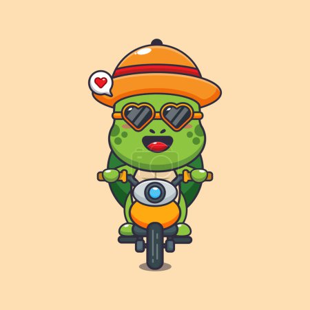 Téléchargez les illustrations : Tortue fraîche avec des lunettes de soleil chevauchant une moto dans la journée d'été. - en licence libre de droit